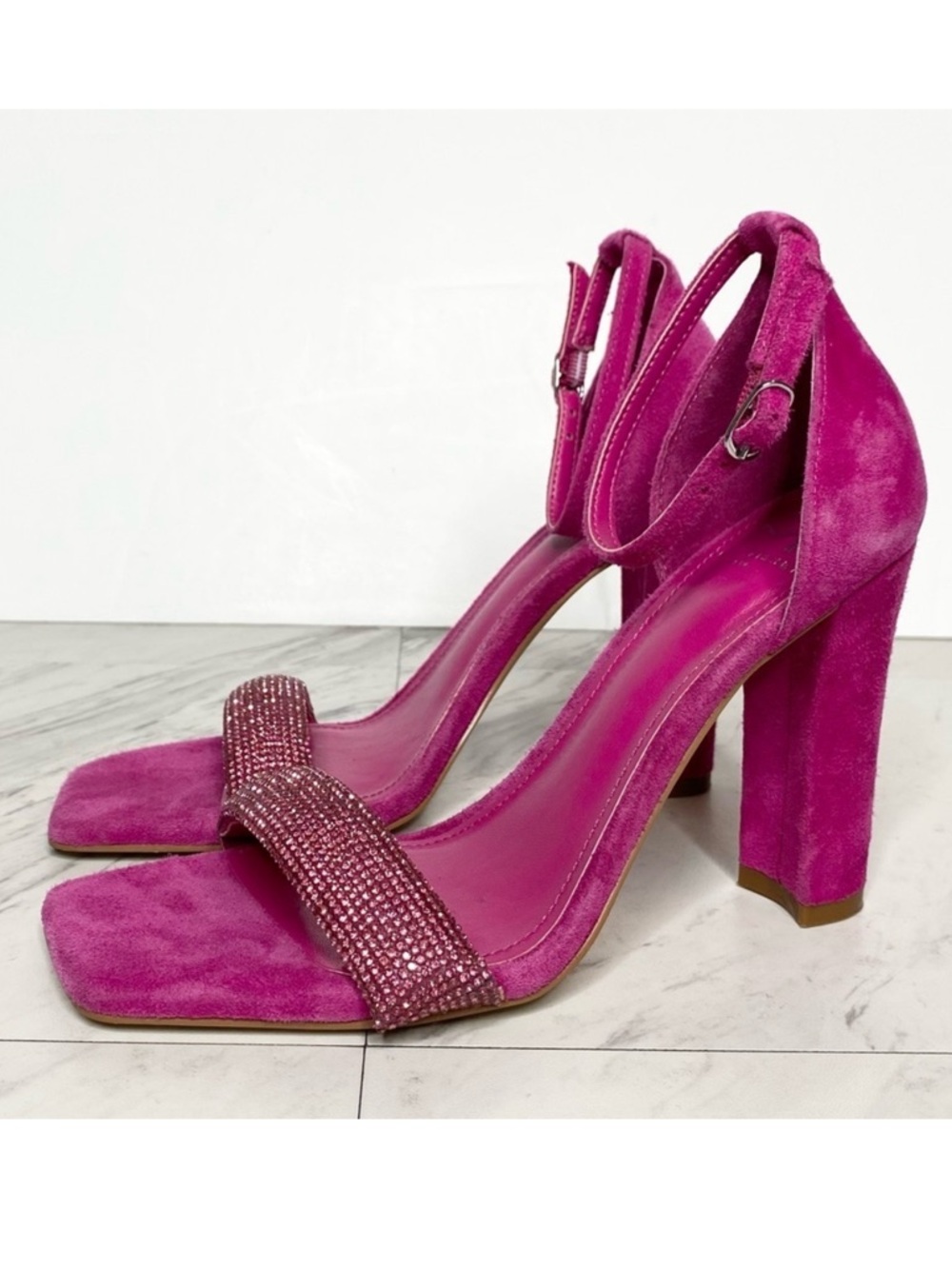 Marc Fisher Angelo Magenta Suede Rhinestone Heeled Sandal 6 1/2 M